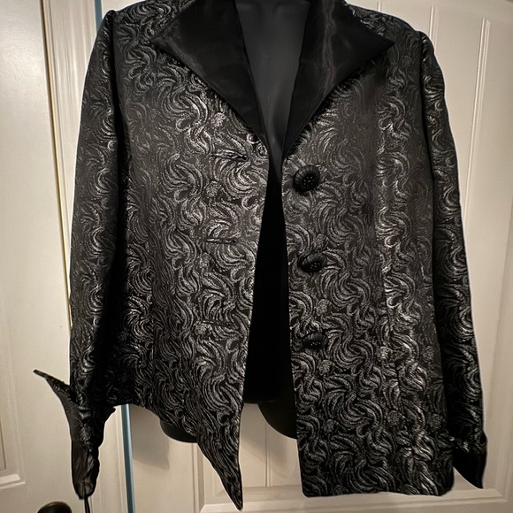 Le Suit Women’s Blazer Jacket silver floral print single breastedSize 10 petite - Picture 6 of 10